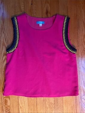Hot Pink Sleeveless Camisole with Black and Gold Arm Trim